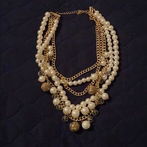 Pearl crystal and gold bead statement necklace
